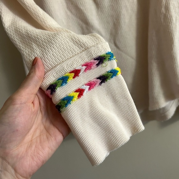 Free People We The Free Rainbow Embroidered Thermal Size Medium Cream - Picture 4 of 7